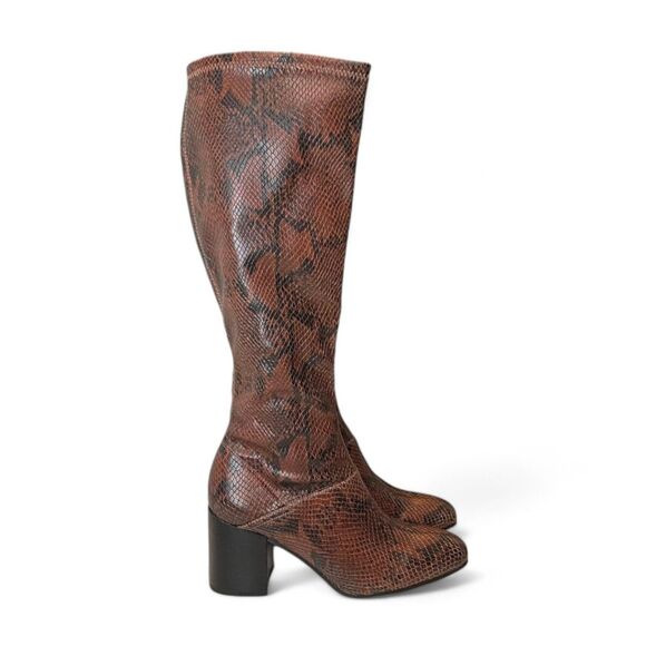 FRANCO SARTO Brown Snakeskin Tribute Toe Block Heel Heeled Boots, NWT. Size 8 - Picture 1 of 9